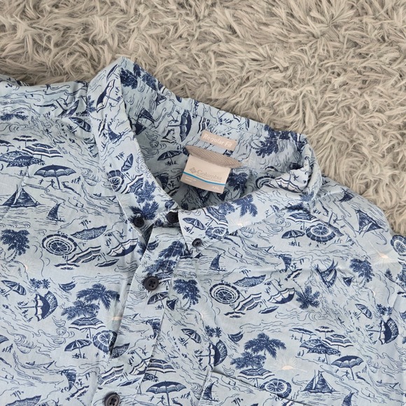Columbia Other - Columbia Men XXL Blue Nautical Beach Print Cotton Short Sleeve Button Down Shirt